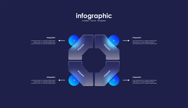 Octagon diagram divided into 4 parts. Modern infographic design template with frosted glass effect