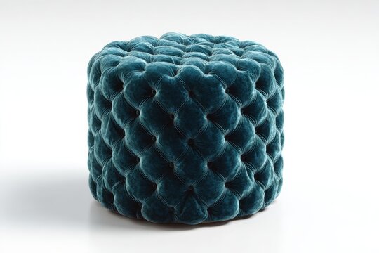 A plush teal ottoman with a unique textured fabric sits elegantly, showcasing its modern design and inviting comfort.
