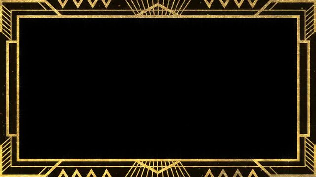 Art deco frame features intricate gold geometric patterns against a deep black background for elegant design projects.