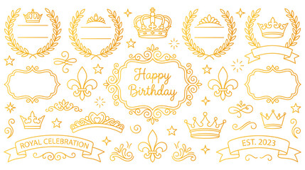 Elegant gold birthday and celebration ornaments with ornate decorative elements. © MdJubayer