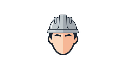 Fototapeta premium Minimalist Construction Worker Avatar with Gray Safety Hard Hat - Flat Vector Icon