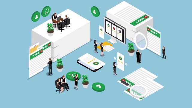 Recruitment and Human Resources Concept with Business People Reviewing Job Applications 3d animation cartoon