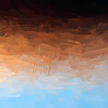 Minimalist & Conceptual - The scraped, layered textures across the ochre midsection evoke a sense of movement and time passing, suspended between deep shadow and clear sky.