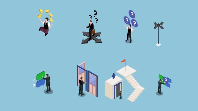 Business Decision Making, Career Choices, and Problem Solving Concept 3d animation cartoon