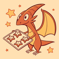 Baking Cookies Kitchen Pterodactyl Chibi © Vectors