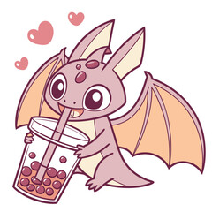 Boba Tea Bubble Tea Pterodactyl Chibi © Vectors