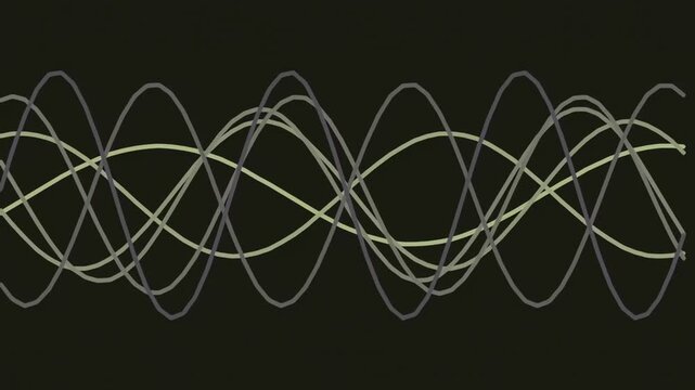 Abstract geometric pattern featuring multiple interwoven wave lines in light colors against a dark background, creating a dynamic visual effect.