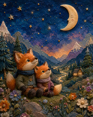Obraz premium two foxes staring at the galaxy