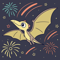 New Year Fireworks Pterodactyl Chibi 1 © Vectors