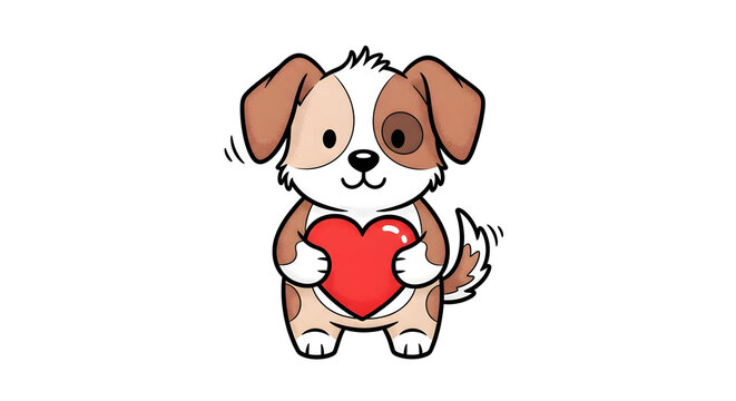 Adorable cartoon puppy lovingly holding a vibrant red heart, symbolizing affection, care, and devoted companionship, perfect for expressing warmth and friendship