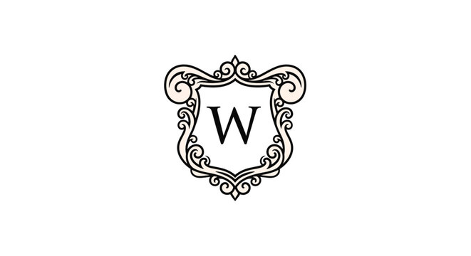 Elegant monogram logo featuring the letter W inside a classic ornate shield frame with delicate swirl details.