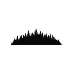 Black silhouette of a dense pine forest on a white background representing nature and wilderness concepts © MohiburStock