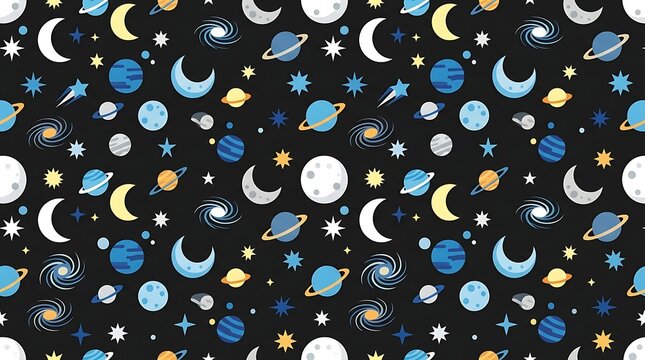 Outer space seamless pattern with planets stars and galaxies