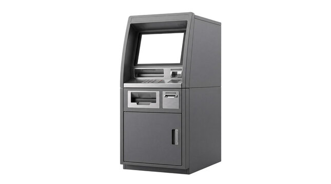 Gray automated teller machine (atm) with blank screen png isolated on transparent background