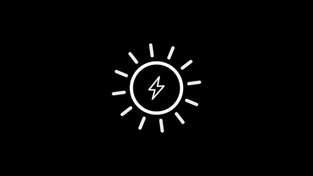 Sun Energy animated line icon. White color line icon animation. 4K video animation with transparent background