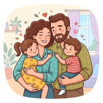 Premium clip art set of multi-generational hugs. Various poses and combinations, inspired by the high-quality look of image_17.png. Include a pet as part of the hug. Hand-drawn vector feel, vibrant co