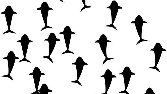 Swimming Fish Silhouette Background. Animated silhouettes of fish swimming upward seamless pattern motion graphic.