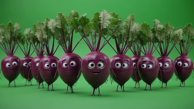 Beetroot crops growing in rows with green tops against a soft studio background