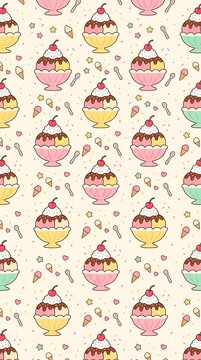 Pastel seamless pattern with cute ice cream sundaes and sprinkles