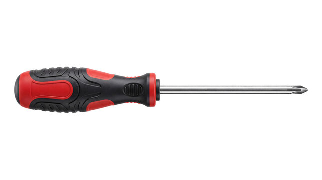 Phillips head screwdriver with red and black handle on png isolated on transparent background