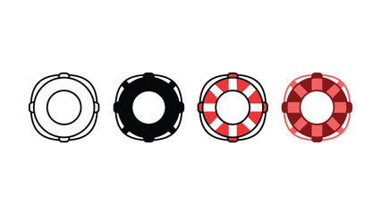 Four different colored lifebuoys or life rings in various designs and colors © Vector designer