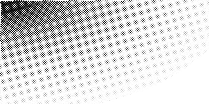 Abstract black halftone dot corner fade background, corner fade halftone dot pattern with tonal gradient, distressed grunge vector overlay perfect for banners, covers, packaging and wallpape v4