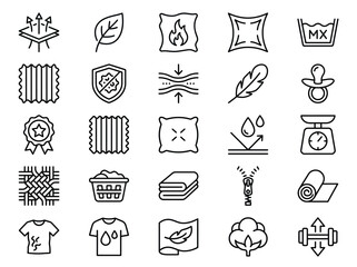Fototapeta premium Modern Textile Properties and Garment Care Outline Icon Collection