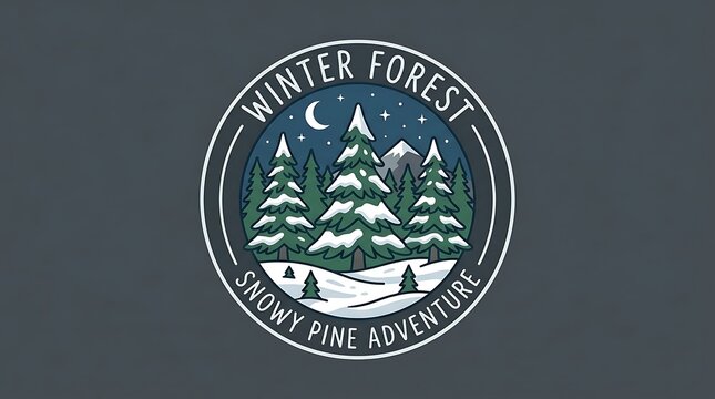 Winter forest snowy pine adventure circular badge design