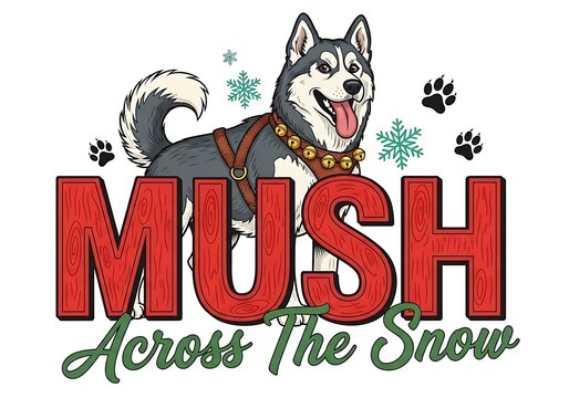 MUSH Across The Snow Sled Dog Husky Winter Graphic Illustration