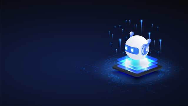 AI agent automation isometric vector illustration. robot assistant automation system concept.