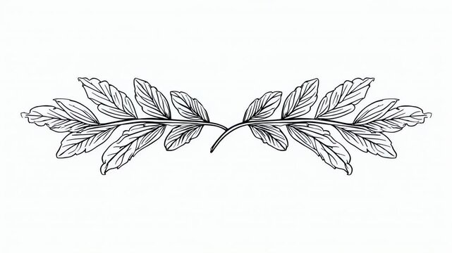 Botanical Laurel Wreath Border Flourish on White Background with Black