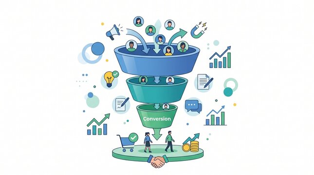 Sales Funnel and Digital Marketing Process Concept Vector Illustration