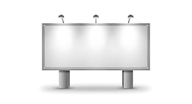 Realistic illustration of a blank outdoor billboard with overhead lights, on white