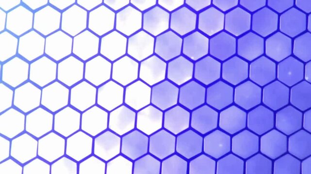 Abstract hexagonal pattern with a gradient fade from white to deep blue, creating a modern geometric background texture.