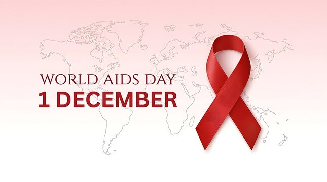World aids day concept with a red ribbon symbol on a light background for december 1st awareness