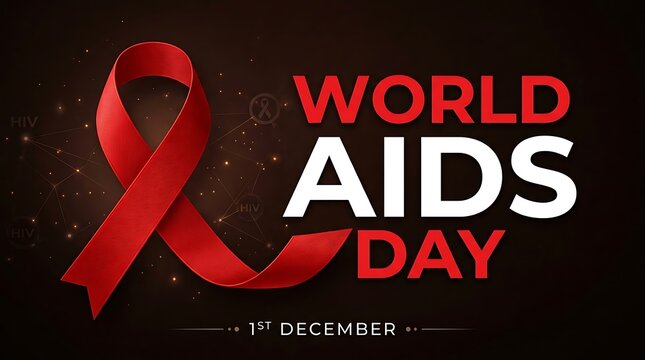 World aids day background featuring a red awareness ribbon and elegant typography for health awareness campaigns