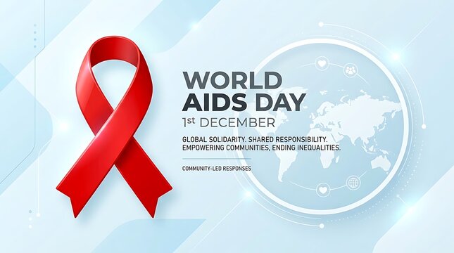 World aids day background with a red awareness ribbon and a global map for health awareness campaigns