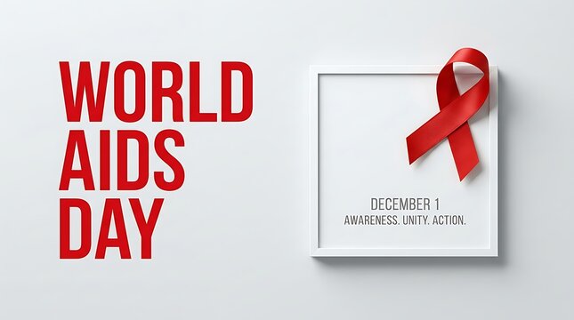 World aids day concept with a red awareness ribbon on a white background for health awareness campaign
