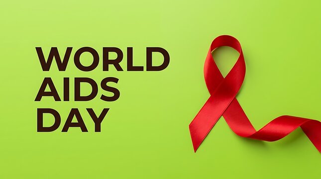 World aids day concept with a red awareness ribbon on a bright green background for health awareness