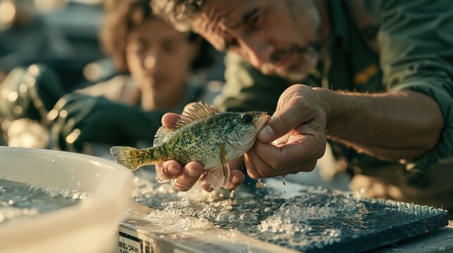 Biologist Measuring a Juvenile Freshwater Fish