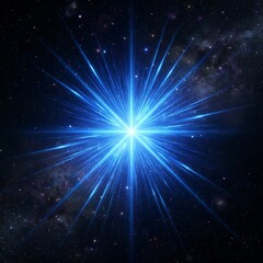 Fototapeta premium Bright blue star explosion in deep space. Cosmic supernova burst with glowing light rays.