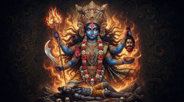 Goddess Kali Meditating in Fiery Cosmic Energy