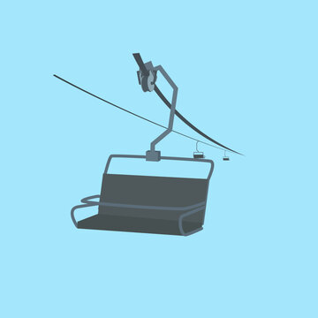 Isolated vector illustration of an empty ski chairlift hanging from a cable, flat design element for winter and mountain resort themes