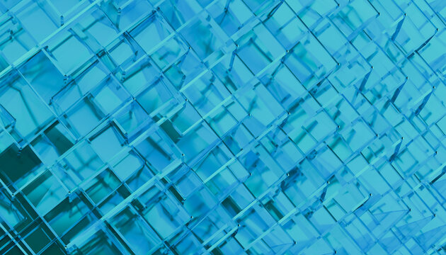 Close-up of blue cubes forming an abstract geometric pattern