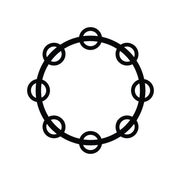 Tambourine outline with eight circular jingles against a white backdrop symbolizing music celebration