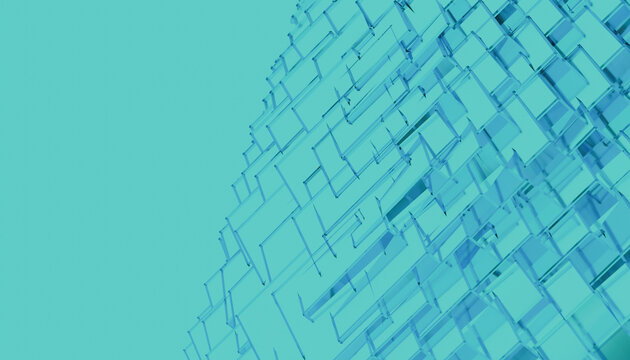 Three-dimensional abstract structure of transparent glass squares