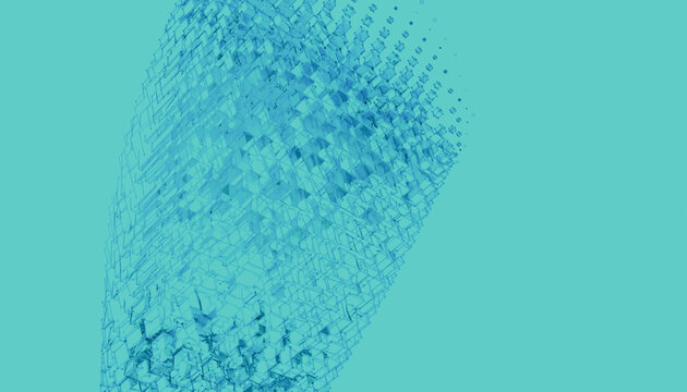 Translucent 3d abstract structure made of transparent cubes on blue