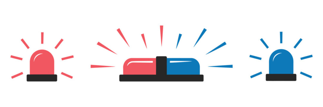 Alarm siren icons with police emergency beacon, warning light and alert symbols