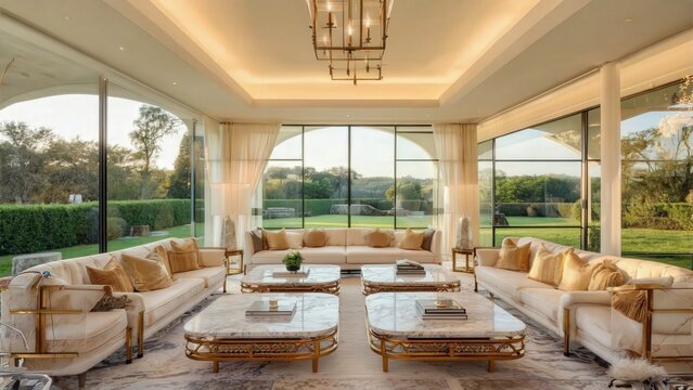 Luxury open living room with garden view
