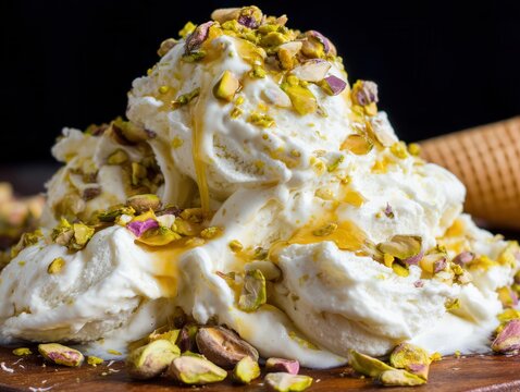 Whipped cream dessert topped with pistachios